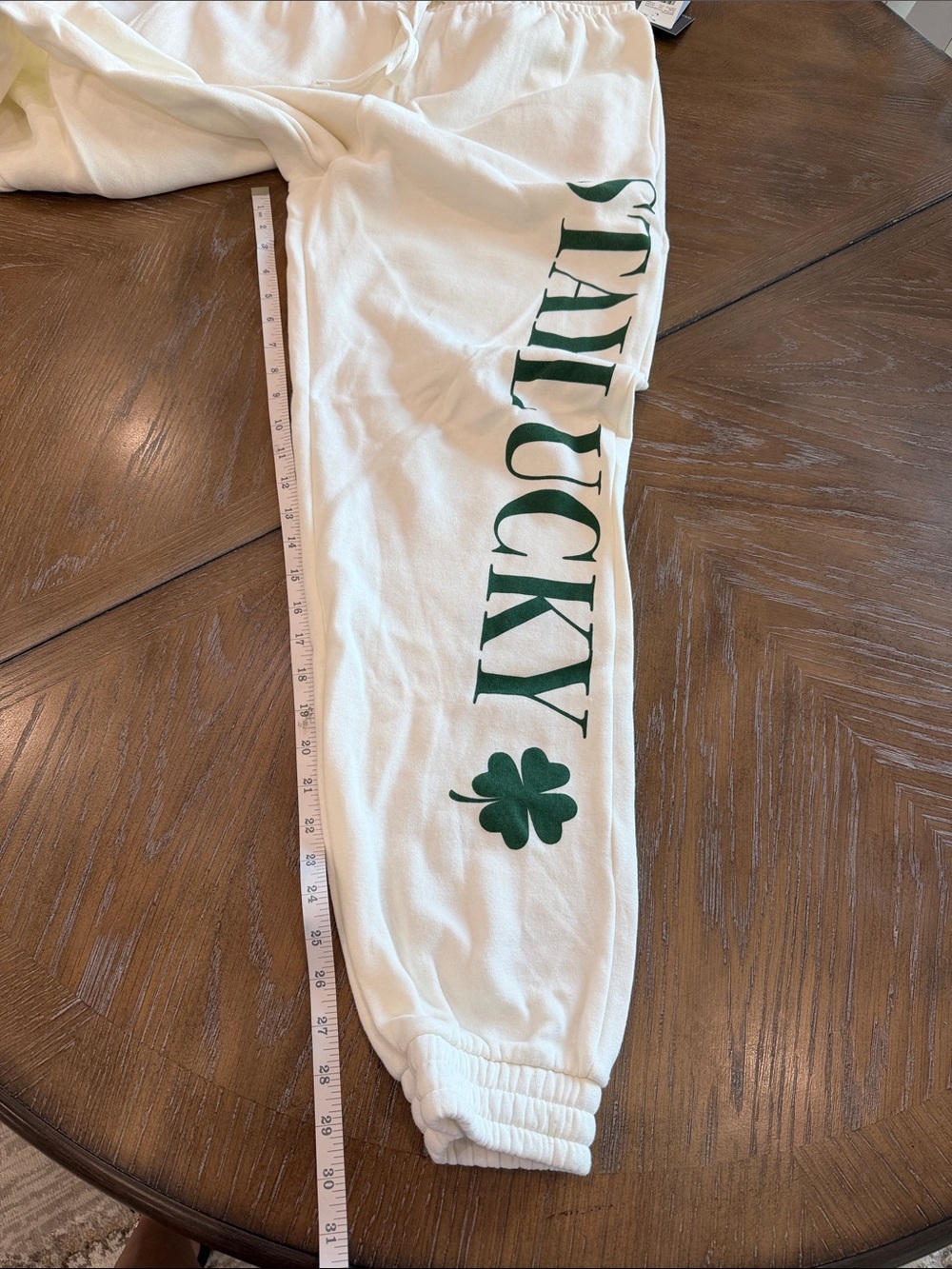 Grayson Threads White Sweatshirt & Joggers Set with Green "STAY LUCKY" Print - Picture 3 of 10